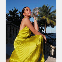 Amur Dixon Halter Dress in Citrine Green