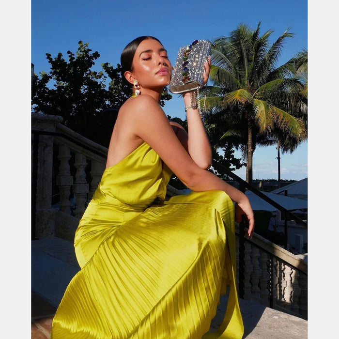 Amur Dixon Halter Dress in Citrine Green