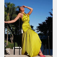 Amur Dixon Halter Dress in Citrine Green