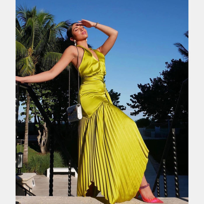 Amur Dixon Halter Dress in Citrine Green
