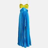 Amur Elodie Pleated Cutout Gown in Citrine Green/Aqua