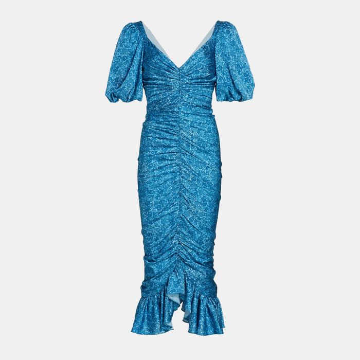 Amur Alize Ruched Midi Dress in Ombre Teal Tropic Floral