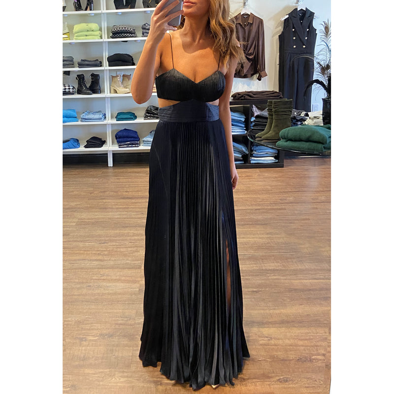 Amur Elodie Pleated Cutout Gown in Navy/Black