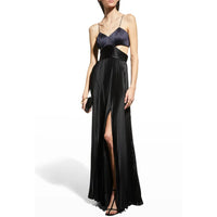 Amur Elodie Pleated Cutout Gown in Navy/Black