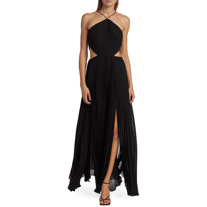 Amur Janet Halterneck Cutout Pleated Gown in Black