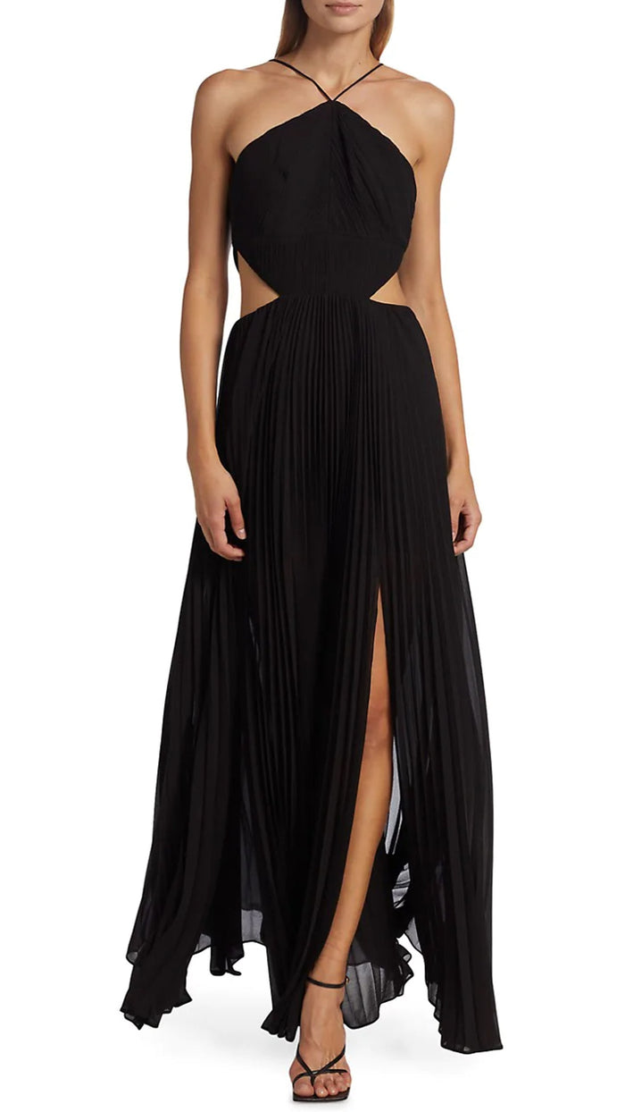 Amur Janet Halterneck Cutout Pleated Gown in Black