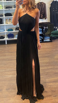 Amur Janet Halterneck Cutout Pleated Gown in Black