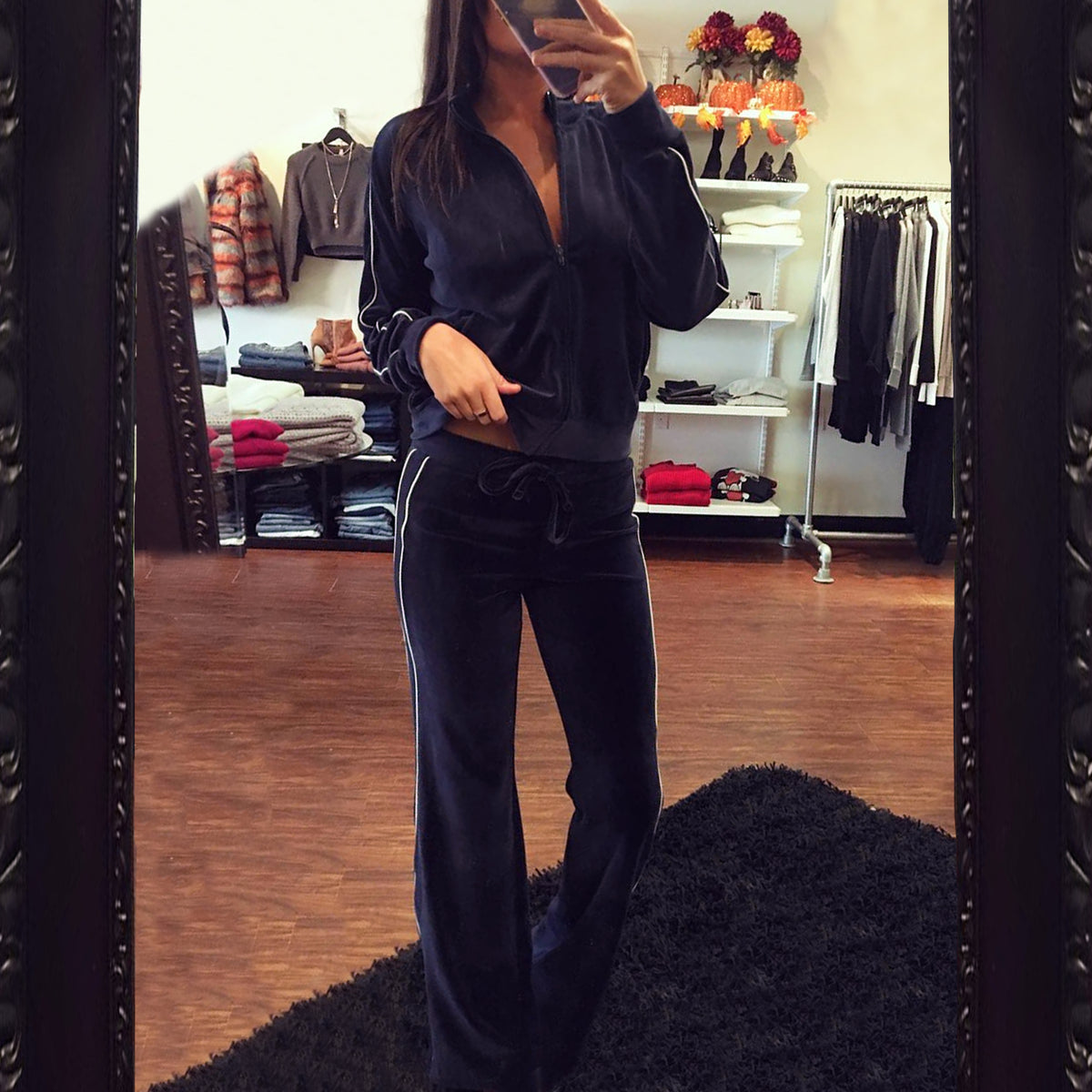 Juicy Couture velour straight leg trackies in black (part of a set)
