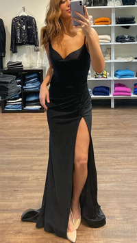 CD Ruched Slit Gown in Black