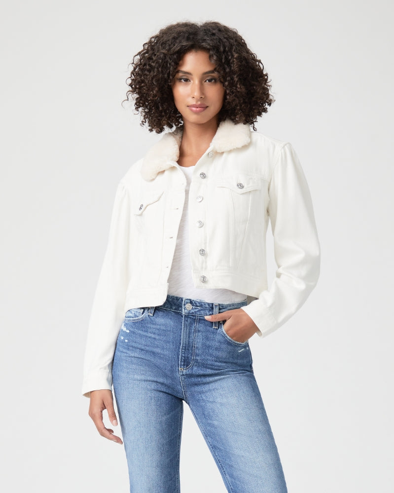 Paige Denim Blythe Denim Jacket with Faux Shearling in Tonal