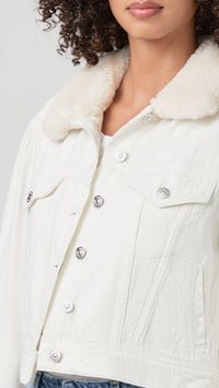 Paige Denim Blythe Denim Jacket with Faux Shearling in Tonal