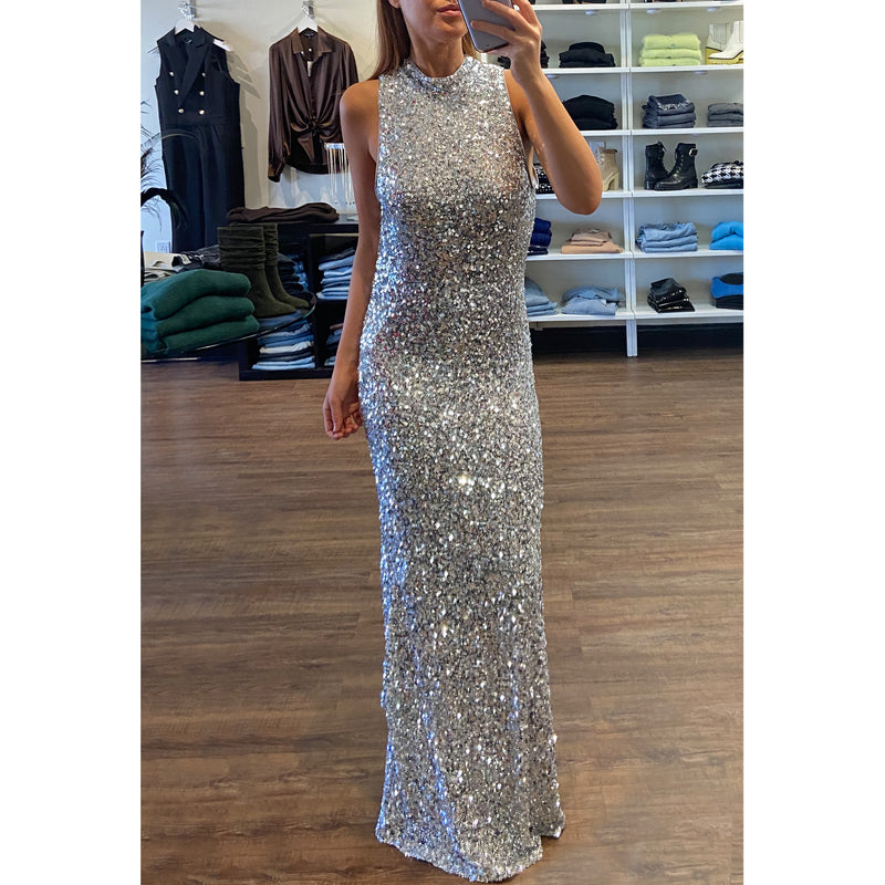 Deluc. Nucci Sequin Gown in Silver