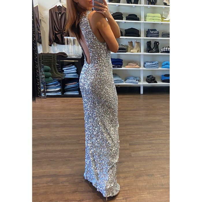 Deluc. Nucci Sequin Gown in Silver