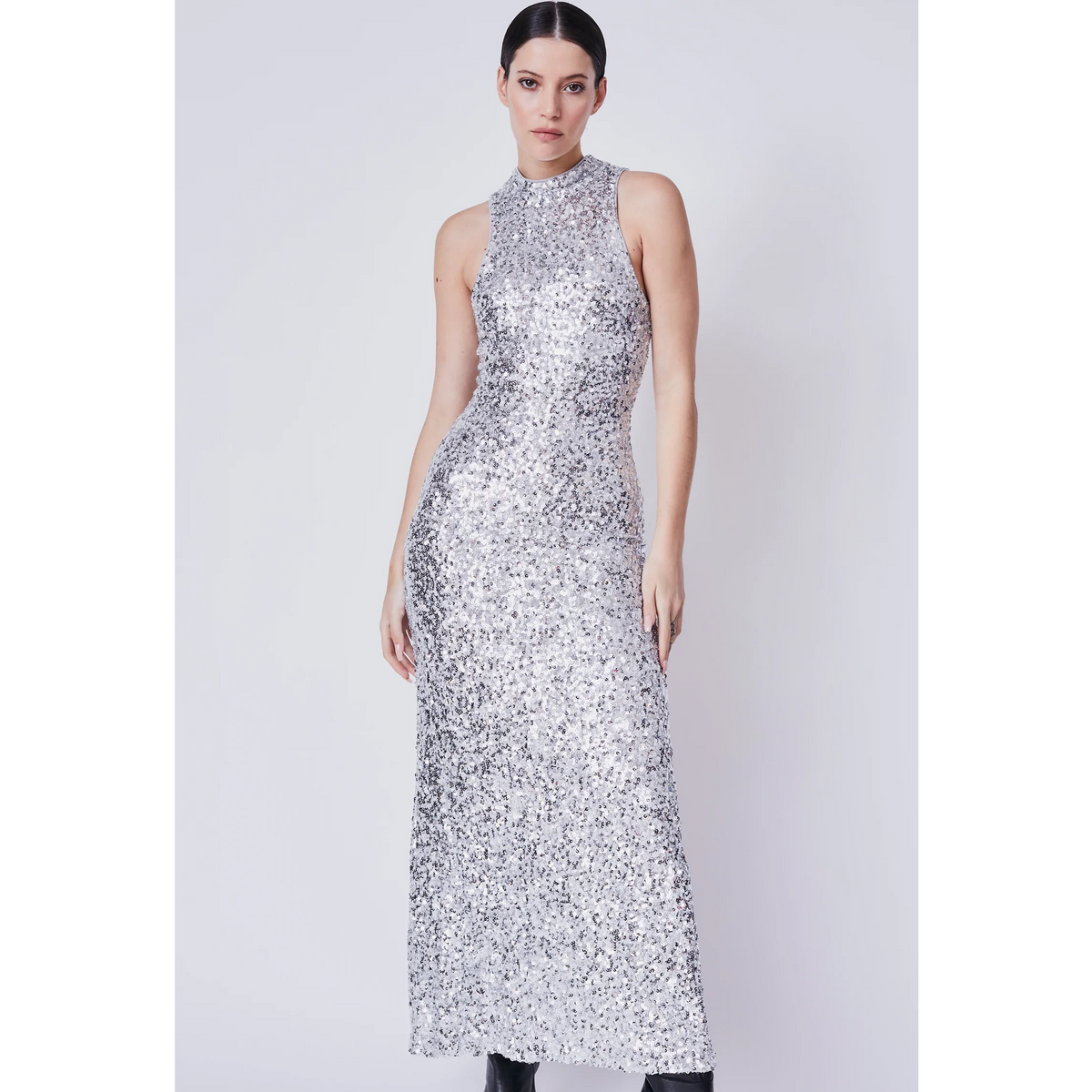 Deluc. Nucci Sequin Gown in Silver