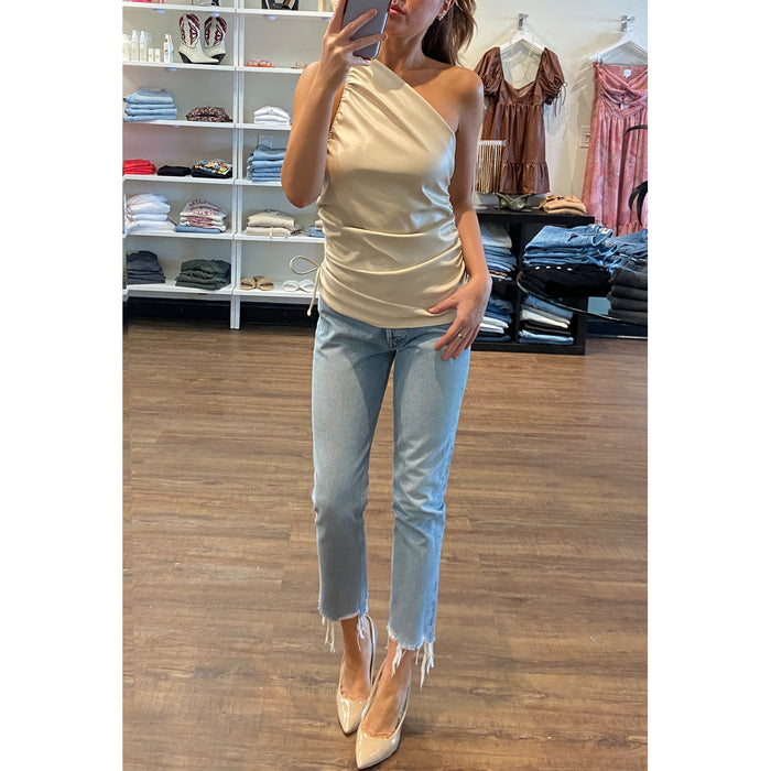 Deluc. San Remo Faux Leather One Shoulder Top Pearl
