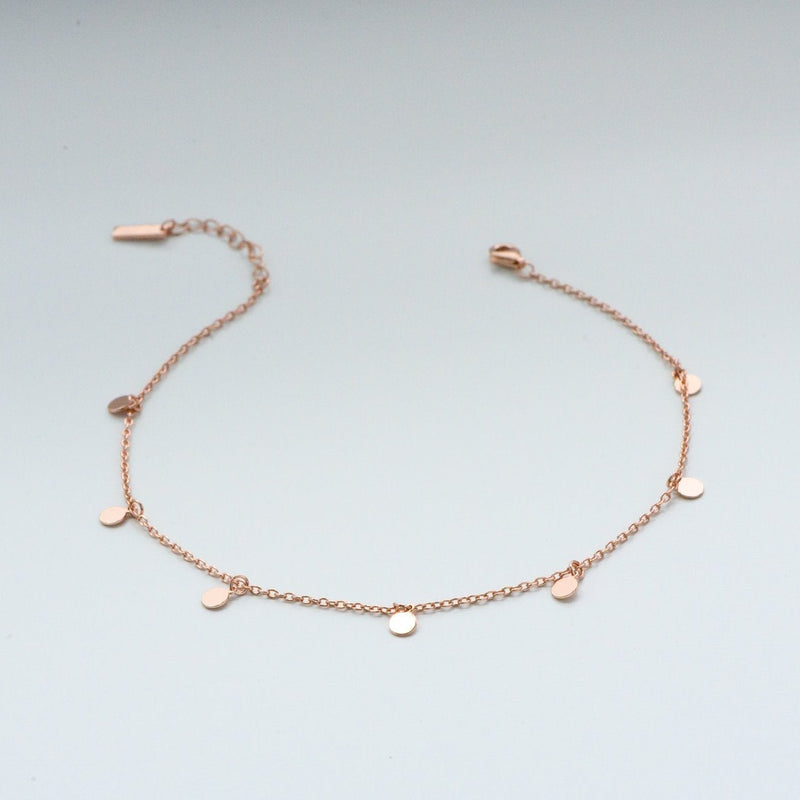 Samfa Style Dainty Dangling Charm Anklet in Rose Gold