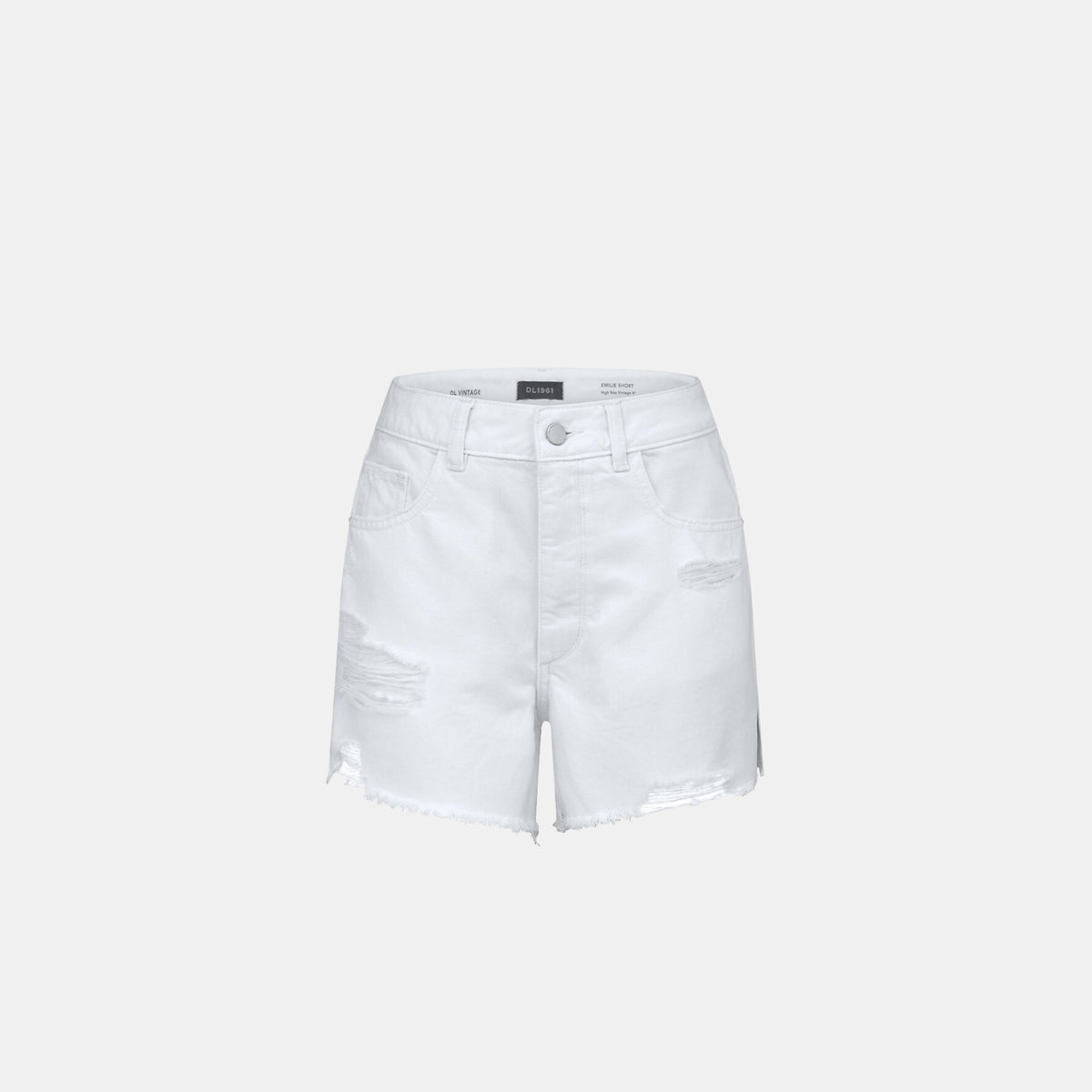 DL1961 Denim Emilie High Rise Cut Off Short in White Distressed