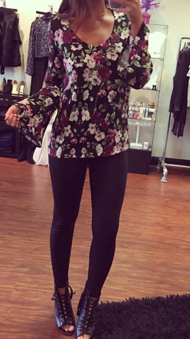 Michael Lauren Floral Bell Sleeve Top
