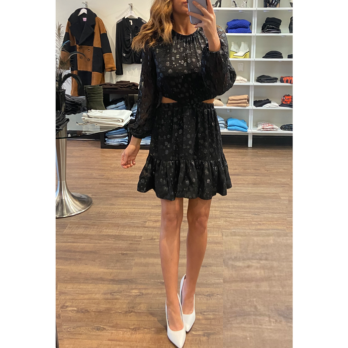 Heartloom Sabina Polka Dot Sparkle Cutout Dress in Black
