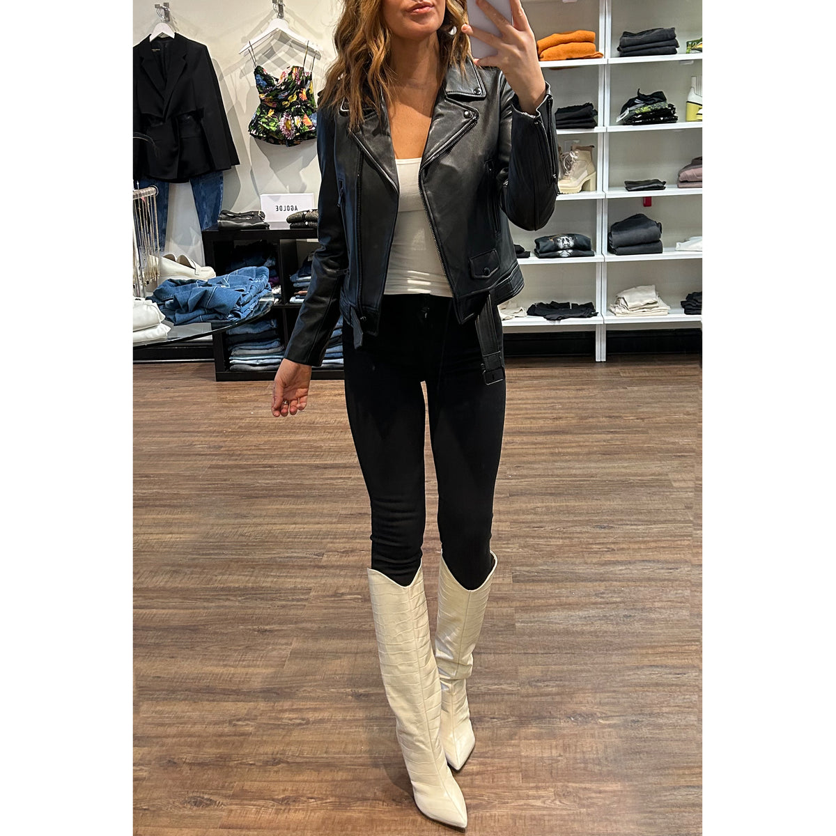 Ena Pelly Smooth New Yorker Leather Jacket in Black/Black