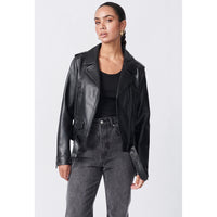 Ena Pelly Smooth New Yorker Leather Jacket in Black/Black