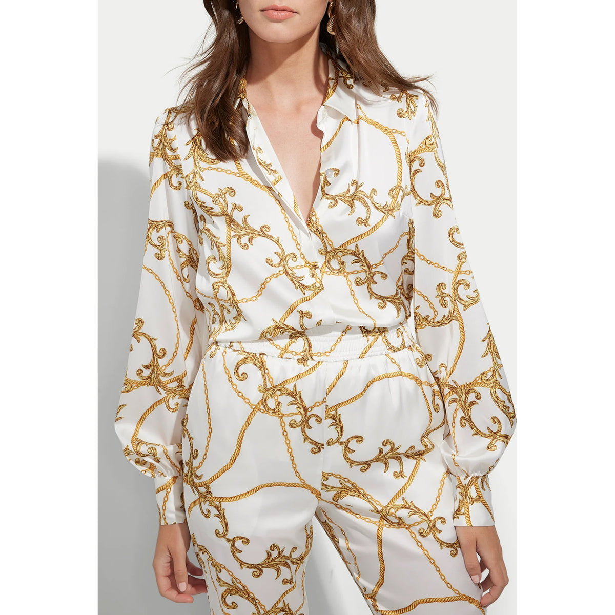 rulletrappe polet Blot Generation Love Maxwell Button Down Blouse in Gilded Chain White – Suite 201