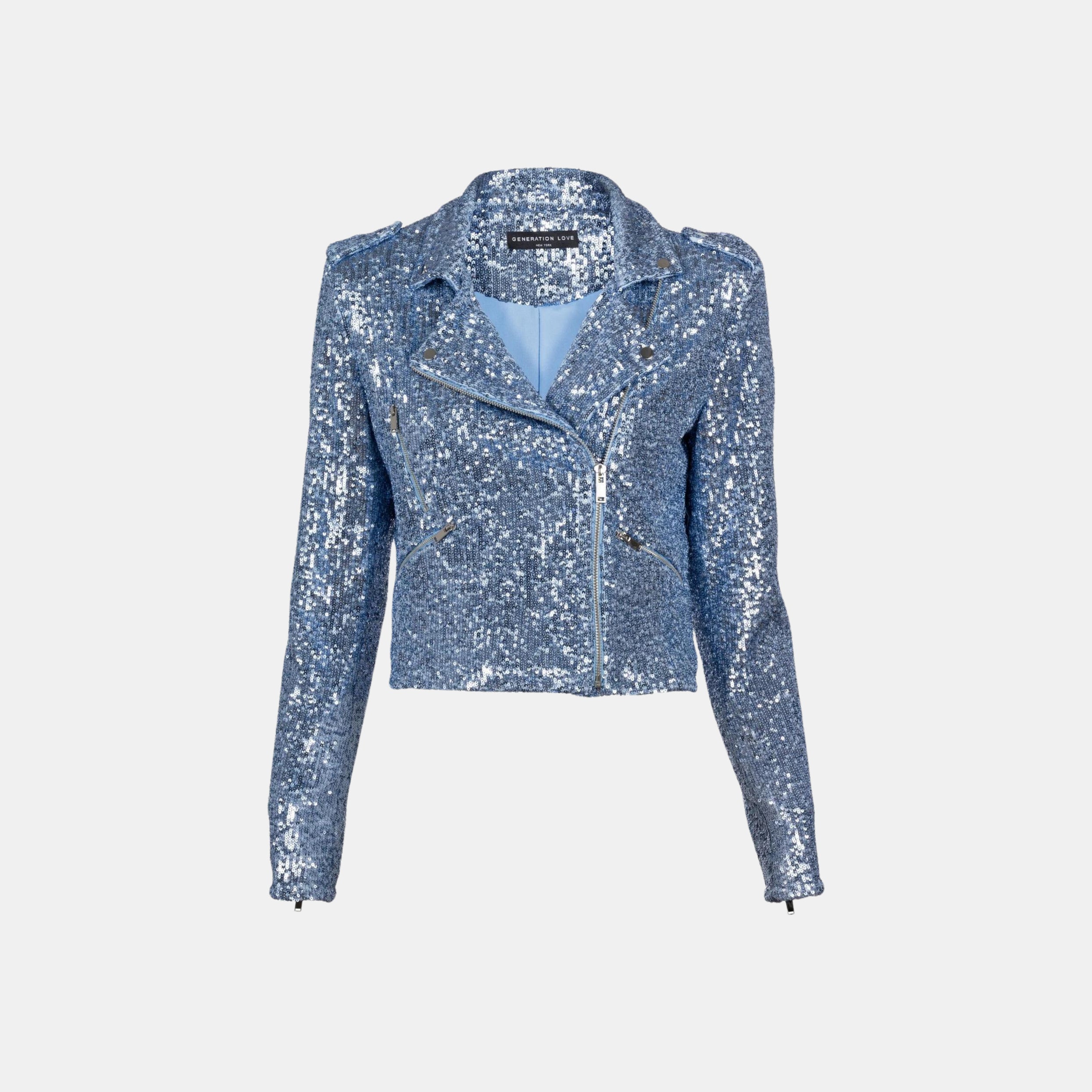 Generation Love Robin Sequin Moto Jacket in Chambray Blue