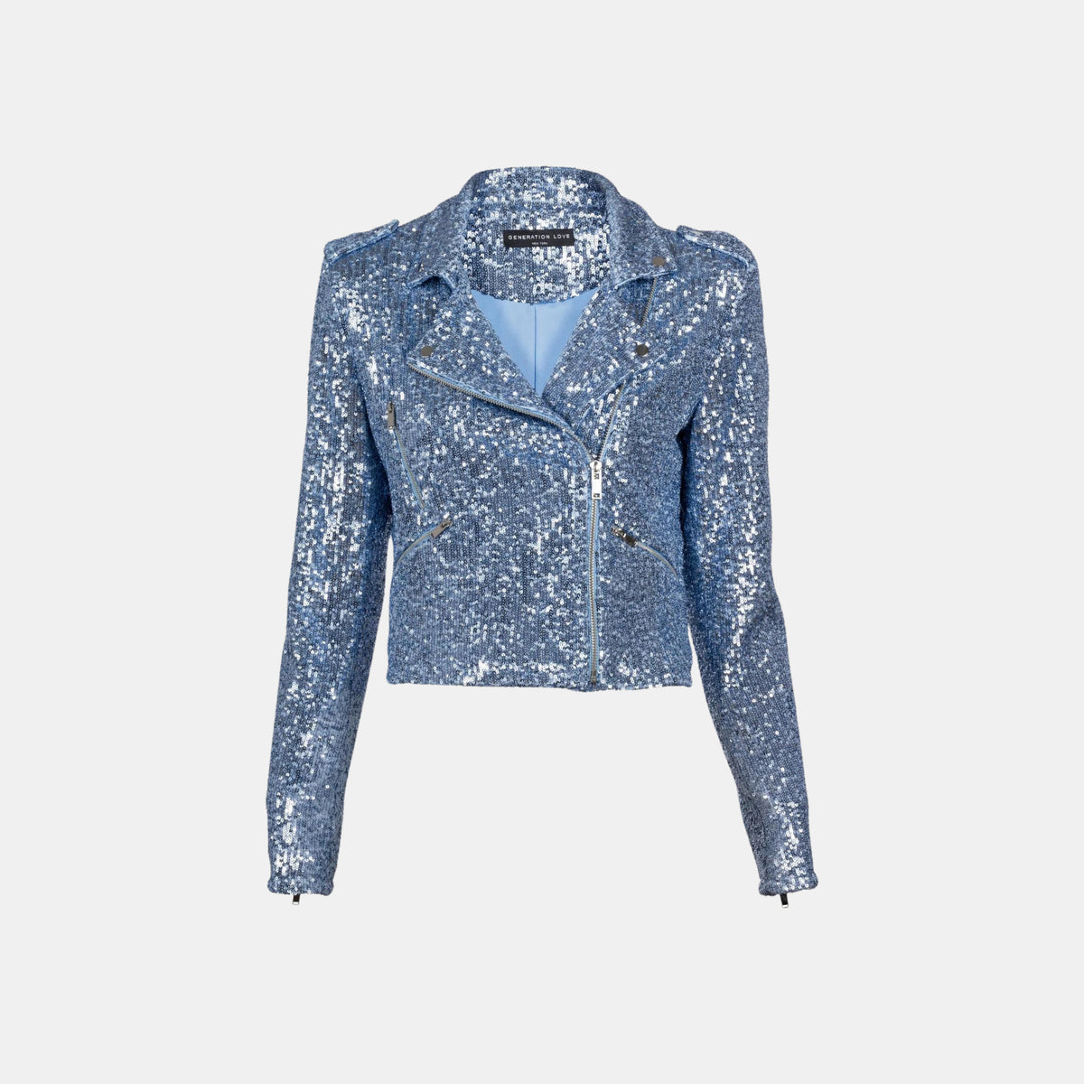 Generation Love Robin Sequin Moto Jacket in Chambray Blue
