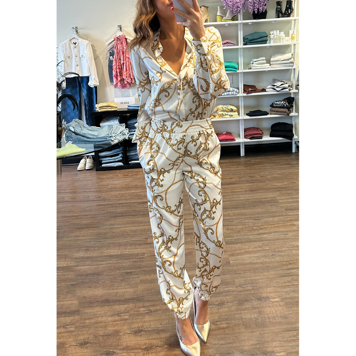 Generation Love Maxwell Button Down Blouse in Gilded Chain White