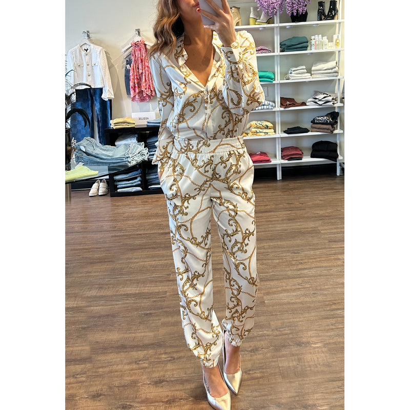 Generation Love Maxwell Button Down Blouse in Gilded Chain White