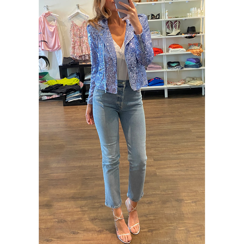 Generation Love Robin Sequin Moto Jacket in Chambray Blue