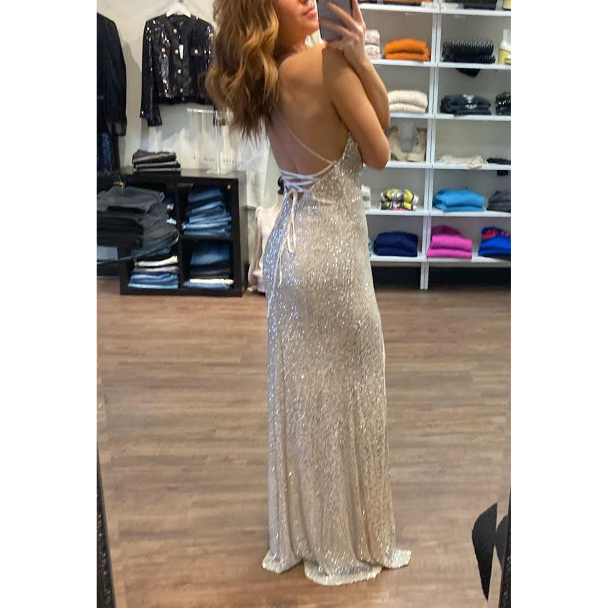 CD Sequin Gown in Champagne