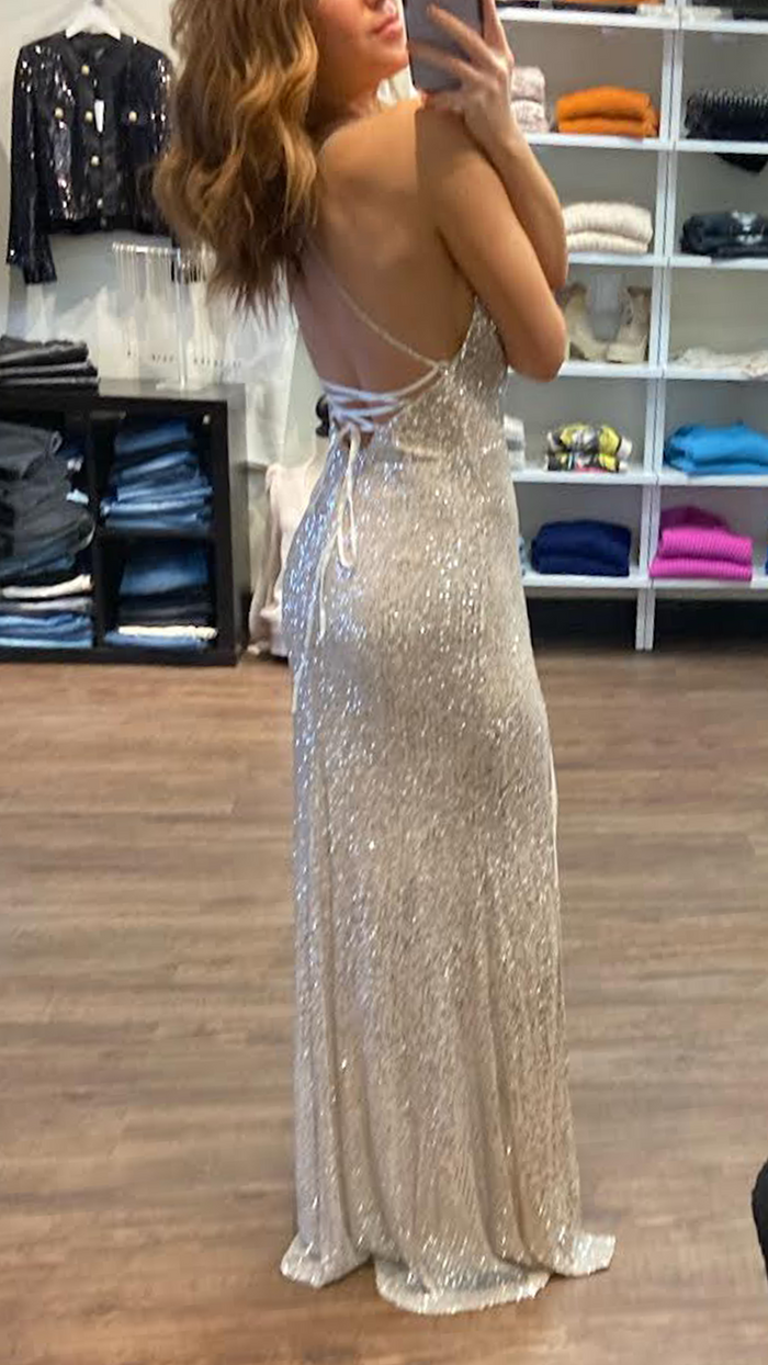 CD Sequin Gown in Champagne