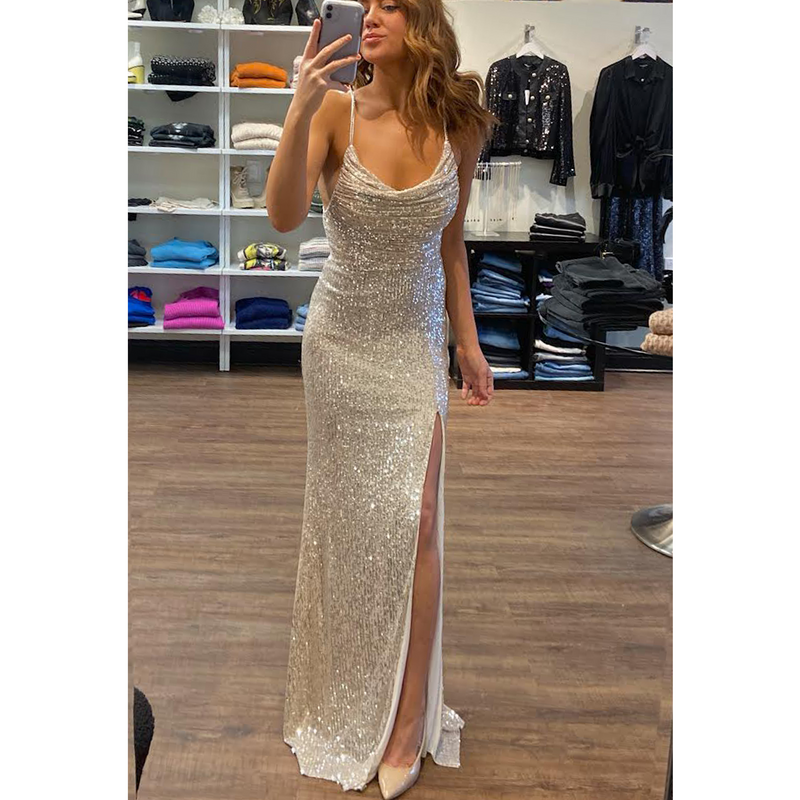 CD Sequin Gown in Champagne