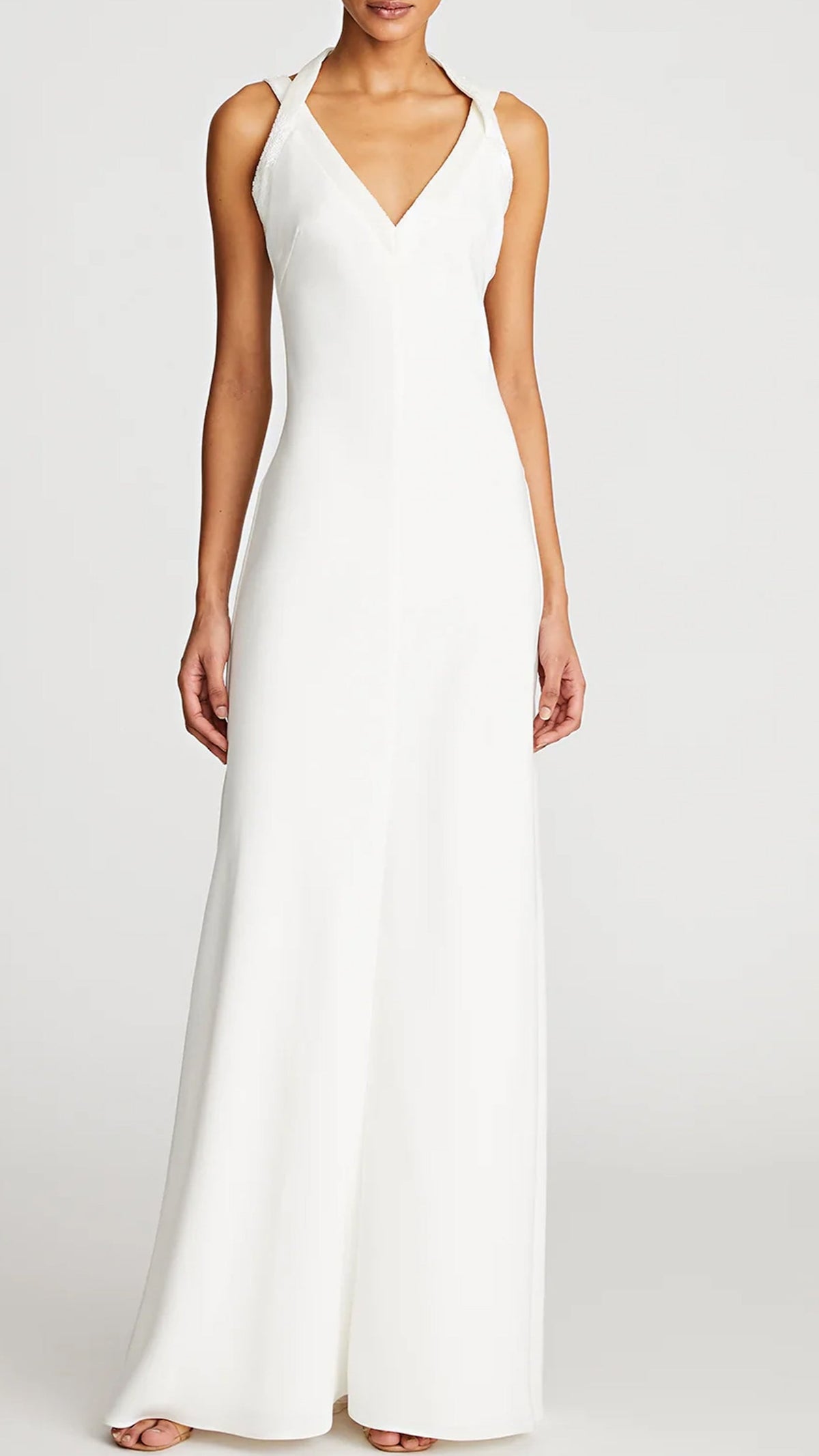 Halston Allison Beaded Neckline Gown in Ivory