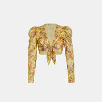 Hemant & Nandita Pria Cropped Tie Top in Yellow Floral