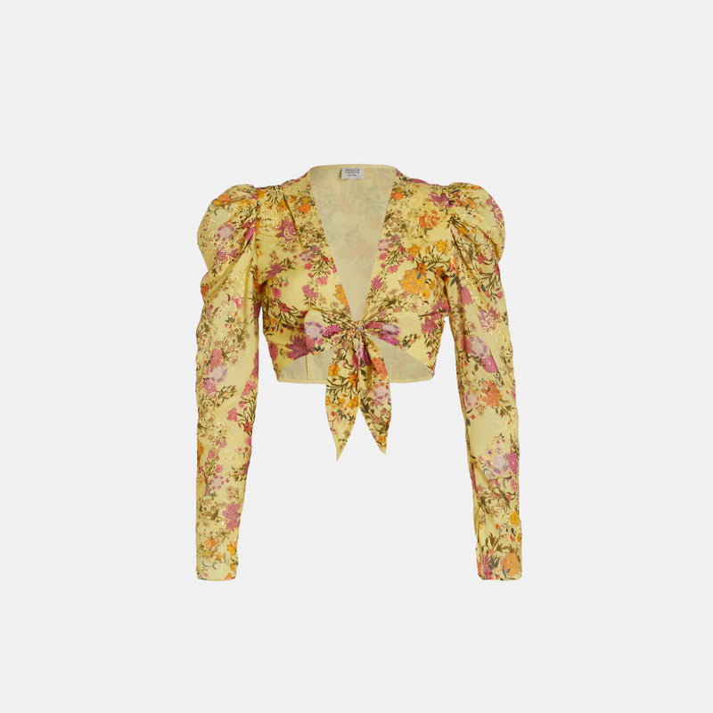 Hemant & Nandita Pria Cropped Tie Top in Yellow Floral