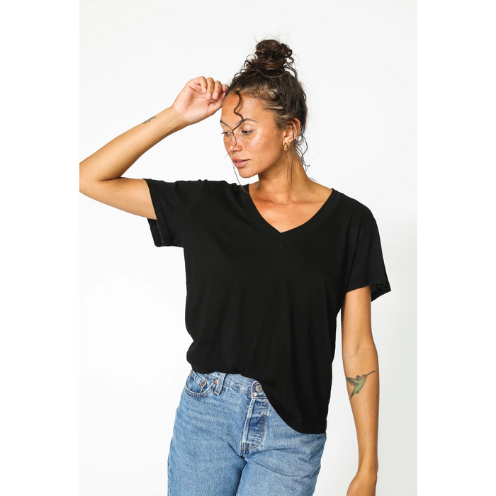Perfect White Tee Hendrix V Neck Tee in Black