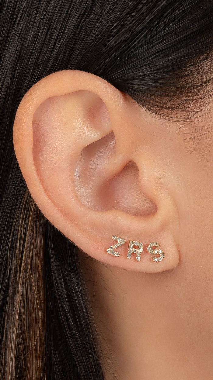 Samfa Style Initial Diamond Stud in Gold