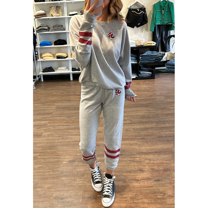Lauren Moshi Alana Mushroom Crop Sweatpants in Heather Grey
