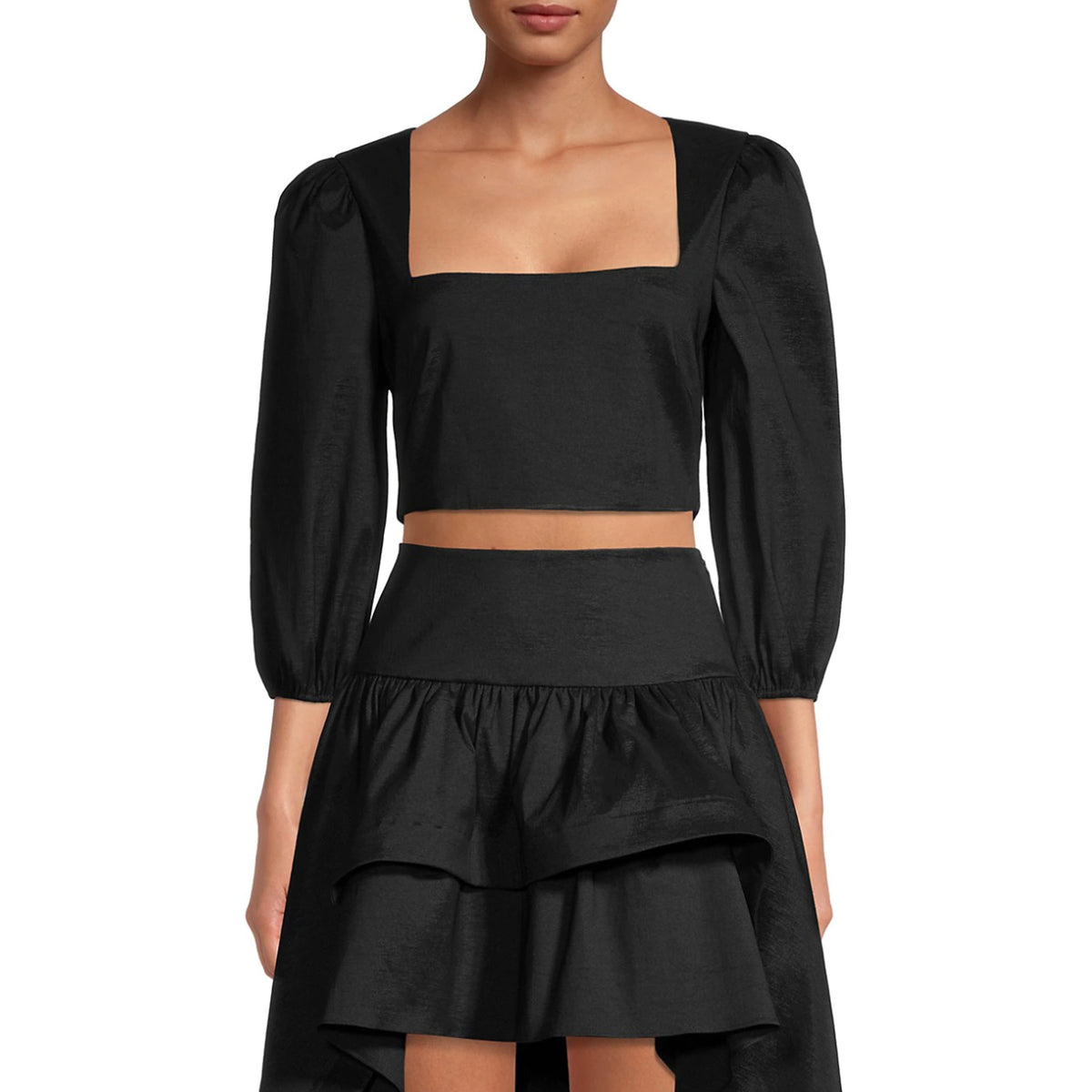 Likely Myles Corset Style Puff Sleeve Top in Black