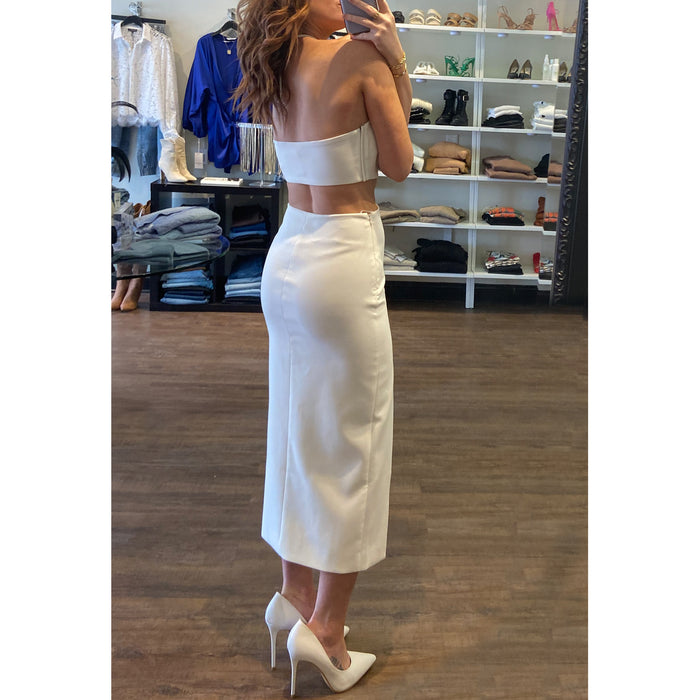 Likely Crissy Halter Cutout Midi in White