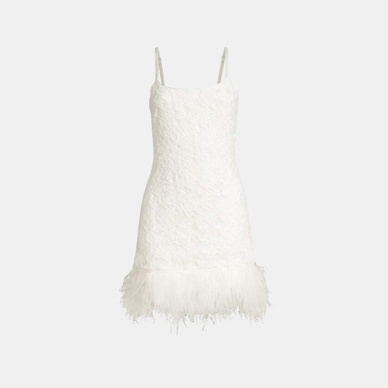 Likely Mari Lace Feather Mini Dress in White