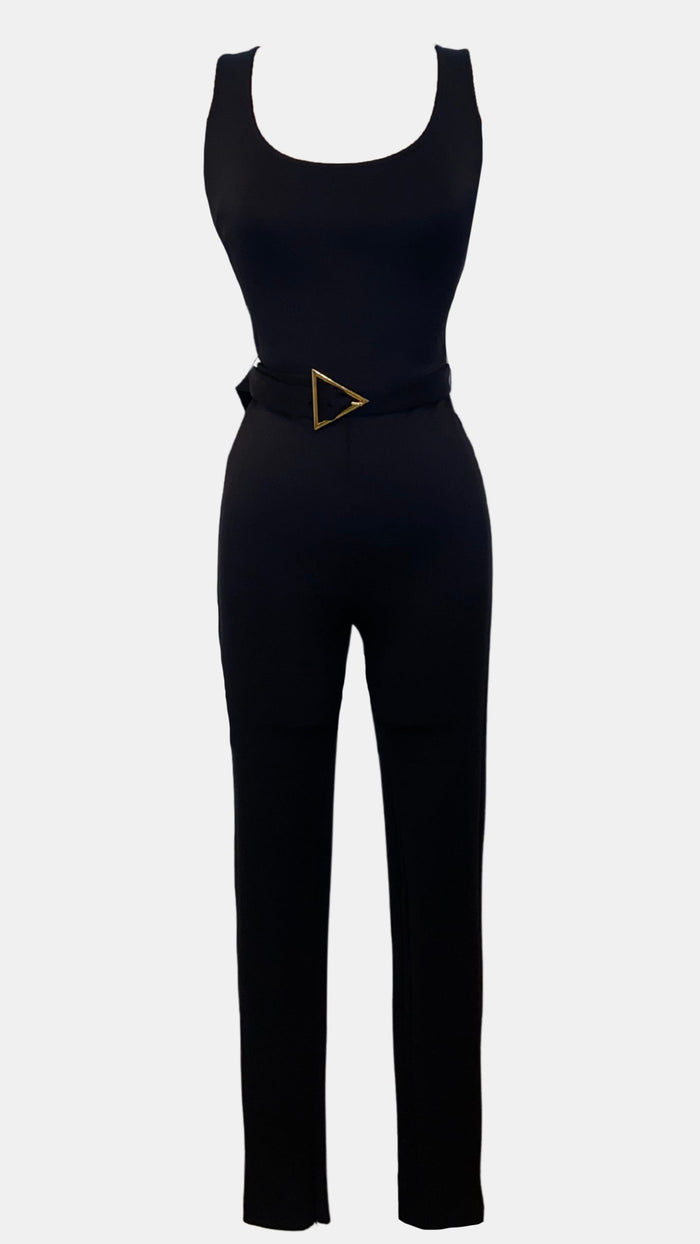 Amanda Uprichard Stormi Neoprene Belted Jumpsuit in Black