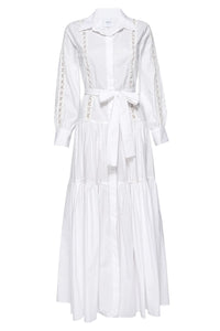 Misa Marlena Long Sleeve Poplin Maxi Dress in White