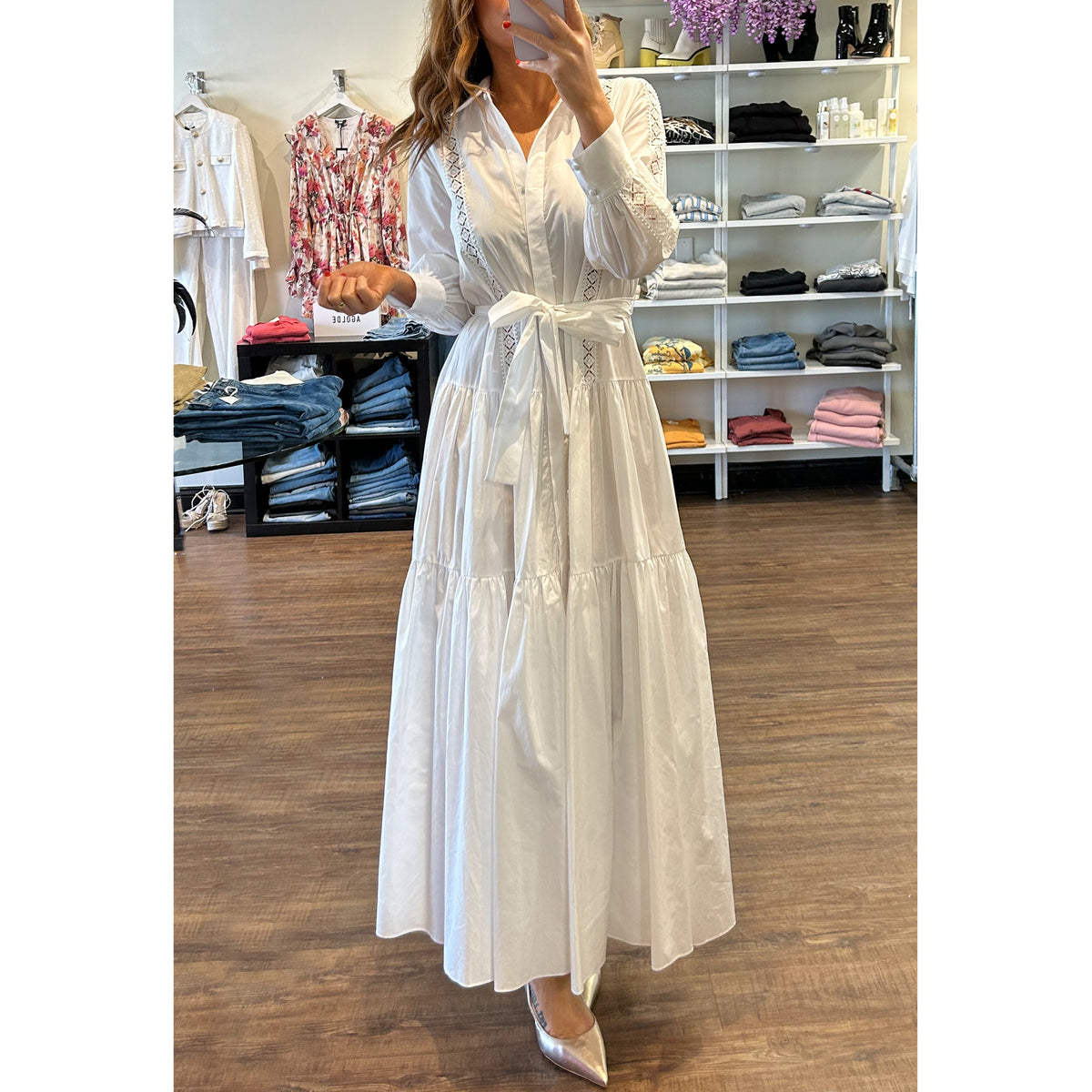Misa Marlena Long Sleeve Poplin Maxi Dress in White