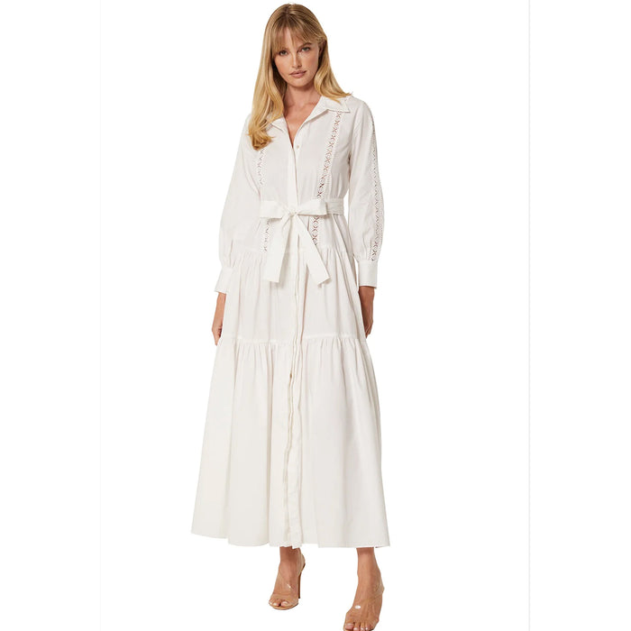Misa Marlena Long Sleeve Poplin Maxi Dress in White