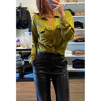 Nation LTD Delaney Button Down Long Sleeve Top in Olive
