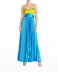 Amur Elodie Pleated Cutout Gown in Citrine Green/Aqua