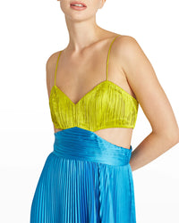 Amur Elodie Pleated Cutout Gown in Citrine Green/Aqua